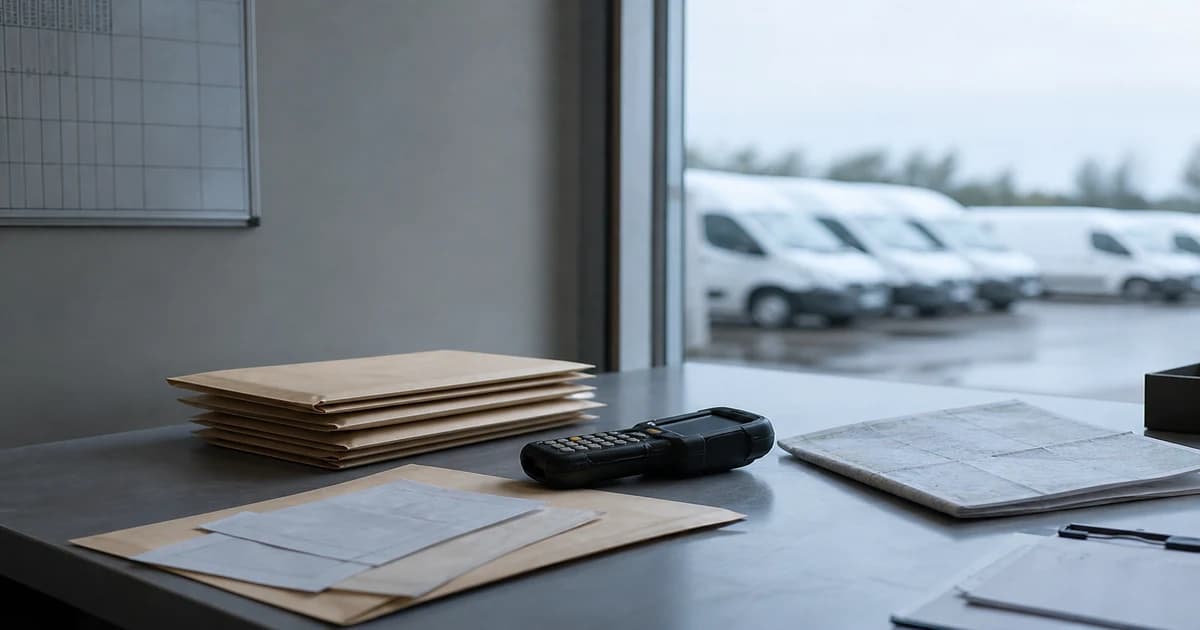 Editorial distribution operations scene for delivery route handoff notes