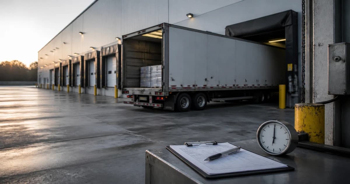 Editorial distribution operations scene for dock-door turn-time control