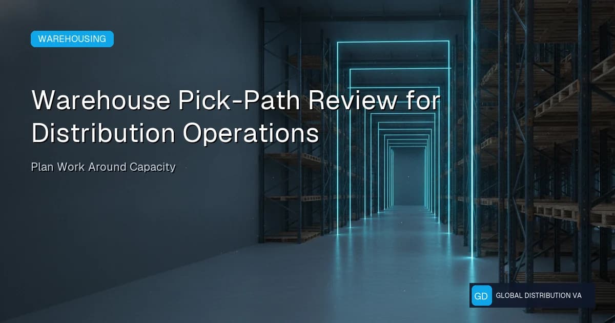 Editorial distribution operations scene illustrating warehouse pick-path review