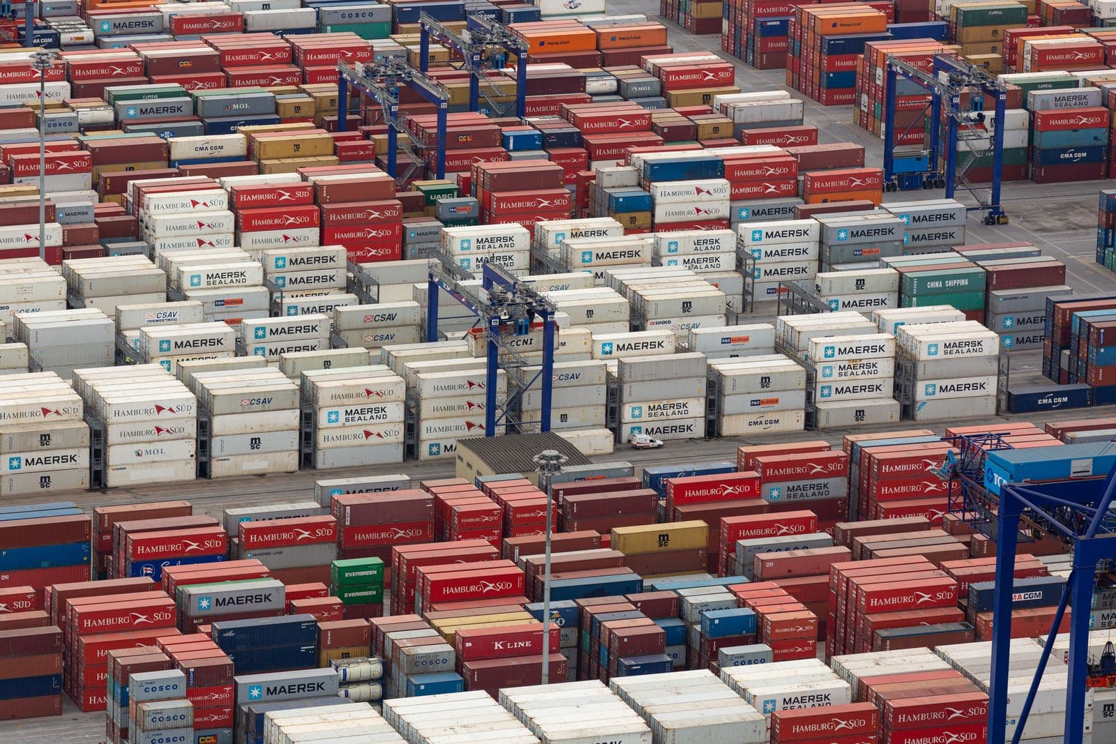 Cargo containers organized for movement through a distribution port