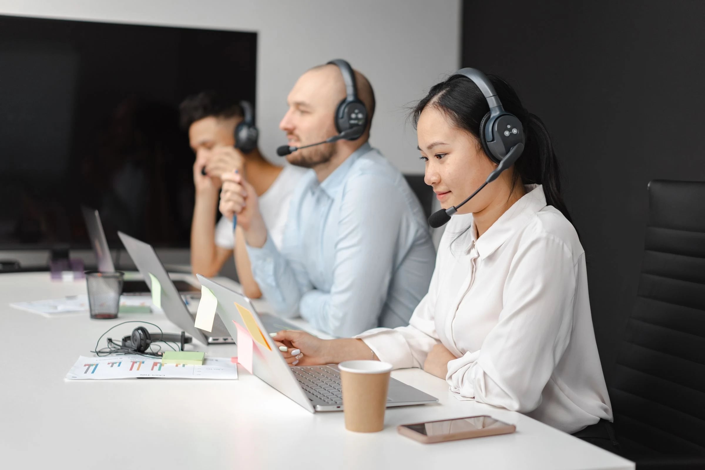 Support professionals using headsets