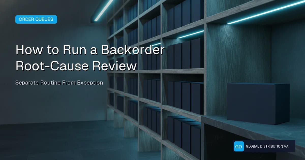 Editorial distribution operations scene for backorder root-cause review