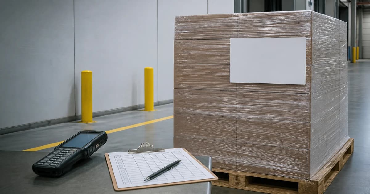 Editorial distribution operations scene for pallet label verification