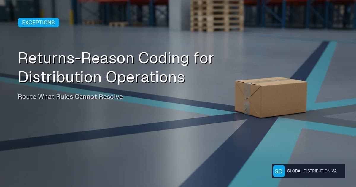 Editorial distribution operations scene illustrating returns-reason coding