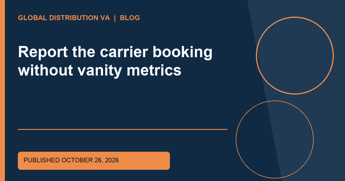 Title-overlaid editorial thumbnail for Report the carrier booking without vanity metrics